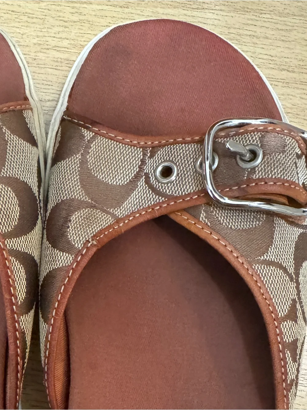 Coach Brown Signature Logo Buckle Slide Sandals 6.5